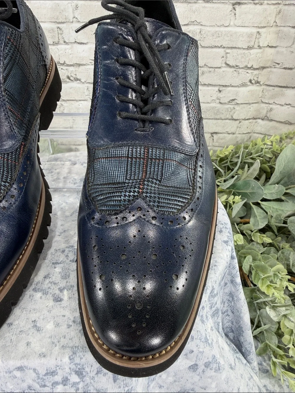 STACY ADAMS “Baxley” Ink Blue Leather & Suede Casual Wingtip Oxfords Mens 12M